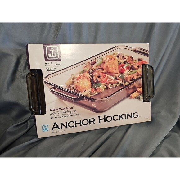 Anchor Hocking Ovenware 9.5x13.5x2 Amber Glass Baking Dish 3 Qt. Used with Box - Picture 5 of 6